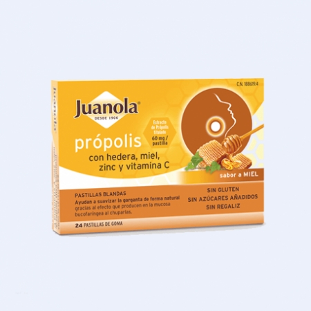 JUANOLA 24 PASTILLAS BLANDAS DE PROPOLIS CON HEDERA+MIEL+ZINC Y VITAMINA C SABOR MIEL