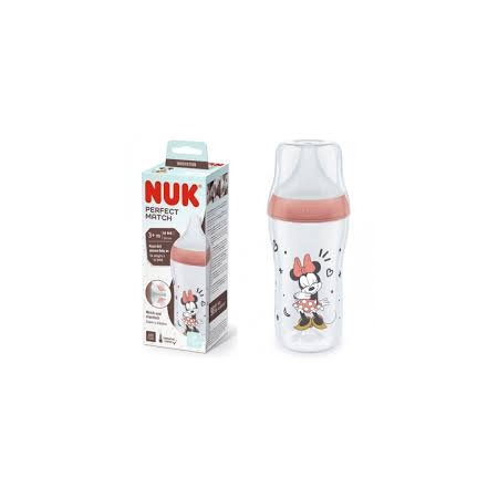 NUK PERFECT MATCH BIBERON PP TETINA DE SILICONA FLUJO M 260 ML WTP MINNIE ROJO