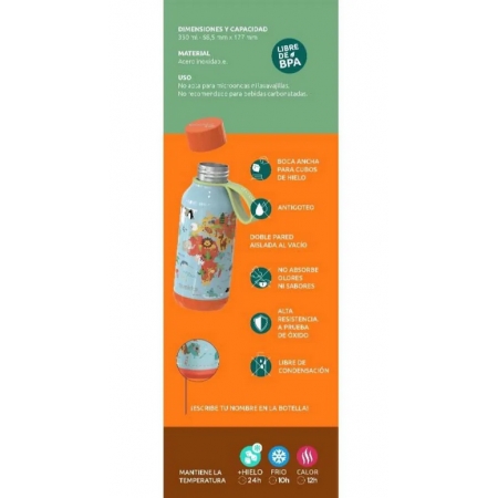 QUOKKA KIDS BOTELLA ACERO INOXIDABLE CON COLGADOR SOLID DINOSAURIOS 330 ML