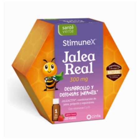 SANTE VERTE STIMUNEX JALEA REAL DESARROLLO Y DEFENSAS INFANTIL 20 VIALES 10 ML SABOR FRESA