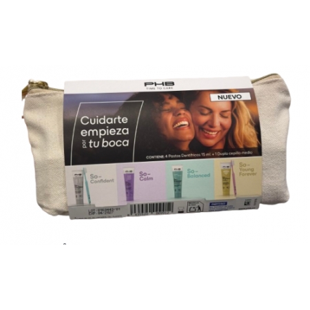 PHB TIME TO CARE NECESER 4 PASTAS DENTRÍFICAS 15 ML + 1 DUPLO CEPILLO MEDIO
