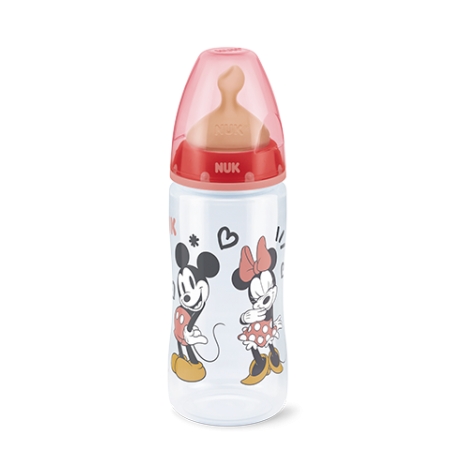 NUK FIRST CHOICE+ BIBERON MICKEY TETINA DE LATEX 0-6 M 300 ML ROSA / GRIS-BAJA-