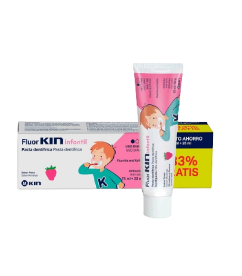 FLUOR KIN INFANTIL PASTA DENTIFRICA FRESA 75 ML + 33 % GRATIS