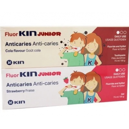 FLUOR KIN JUNIOR PASTA FRESA 75 ML + PASTA COLA 75 ML
