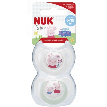 NUK 2 CHUPETES STAR PEPPA PIG SILICONA 6-18 MESES-BAJA-