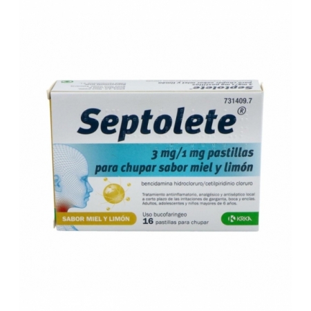 SEPTOLETE 3 MG/1 MG 16 PASTILLAS PARA CHUPAR (SABOR MIEL Y LIMON)