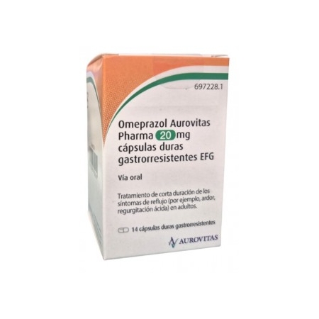 OMEPRAZOL AUROVITAS PHARMA EFG 20 MG 14 CAPSULAS GASTRORRESISTENTES (FRASCO HDPE)