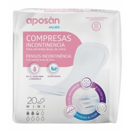 COMPRESA INCONTINENCIA ORINA LEVES APOSAN MUJER MINI 20 UNIDADES