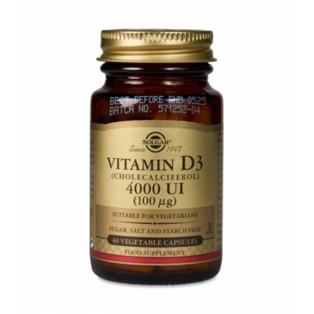 SOLGAR VITAMINA D3 COLECALCIFEROL 4000 UI 100 MICROGRAMOS 60 CAPSULAS VEGETALES