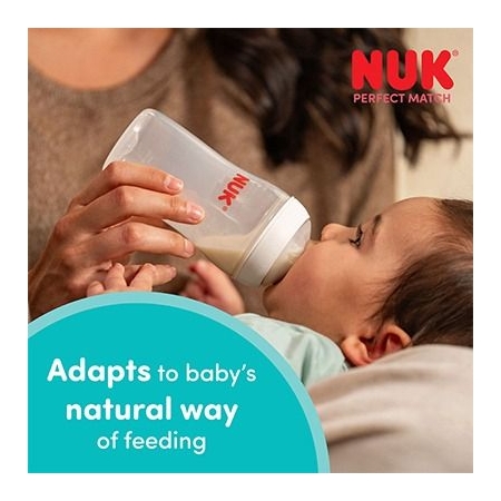 NUK PERFECT MATCH PACK 2 BIBERONES 3 MESES FLUJO M TETINA SILICONA 260 ML MONO
