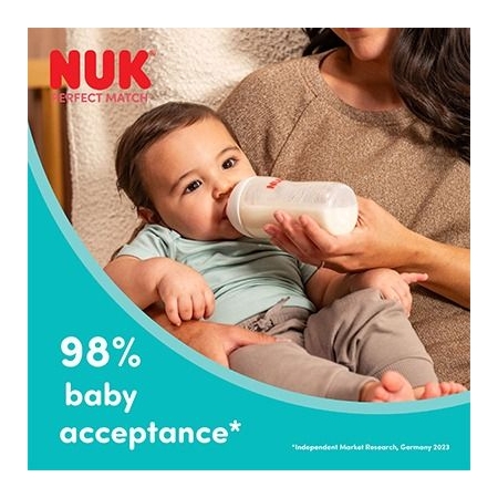 NUK PERFECT MATCH PACK 2 BIBERONES 3 MESES FLUJO M TETINA SILICONA 260 ML MONO