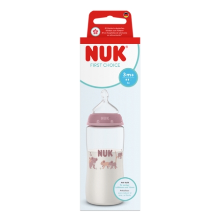 NUK FIRST CHOICE+ BIBERON 3 MESES TETINA DE SILICONA FLUJO M 300 ML COLORES SURTIDOS