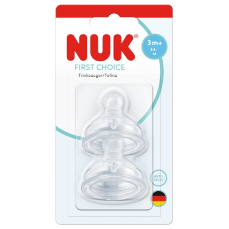 NUK FIRST CHOICE+ 2 TETINAS DE SILICONA ANATOMICA ANTICOLICO FLUJO M (+3 MESES)