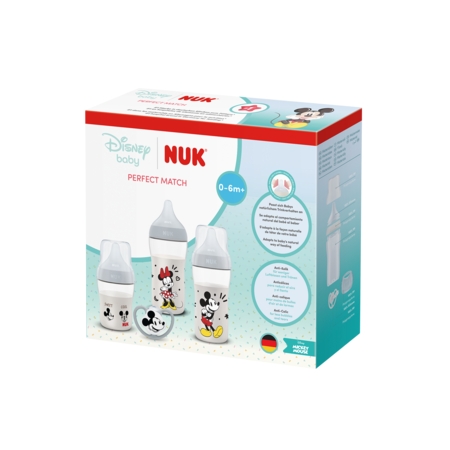 NUK SET DE REGALO PERFECT MATCH MICKEY (1 BIBERON 150 ML + 2 BIBERONES 260 ML + CHUPETE)