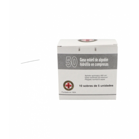 GRAN CRUZ GASA ESTERIL ALGODON HIDROFILO 50 UNIDADES (5 GASAS X 10 PAQUETILLOS)
