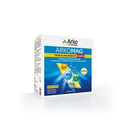 ARKOMAG TRIPLE MAGNESIO FORTE + VITAMINA B6 20 SOBRES SABOR LIMON