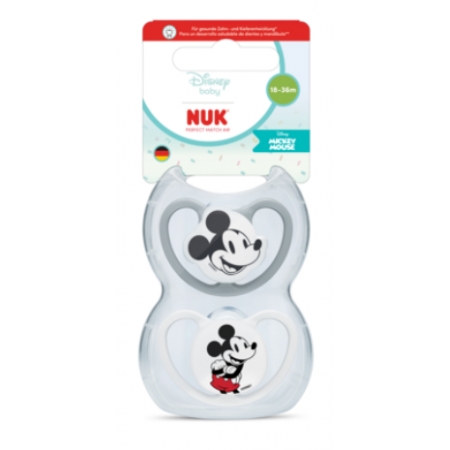 NUK PERFECT MATCH MICKEY 2 CHUPETES SILICONA 18 - 36 MESES GRIS/BLANCO