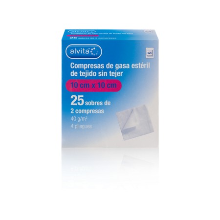ALVITA COMPRESAS GASA ESTERIL TEJIDO SIN TEJER 25 SOBRES X 2 GASAS 10 X 10 CM